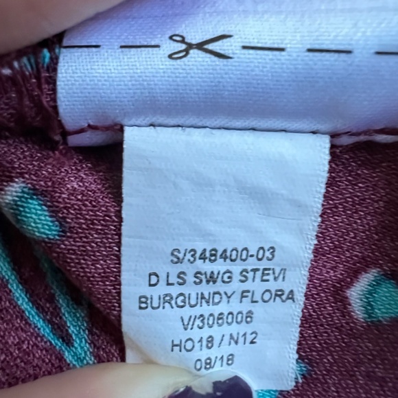 Floral Burgendy Chiffon Frill 3/4 Sleeve Blouse Women’s Large NWT - Picture 9 of 15